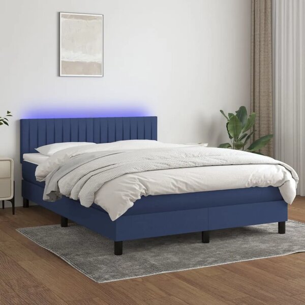 Krevet box spring s madracem LED plavi 140x190 cm od tkanine - Plava 140 x 190 cm Okomite pruge Plava