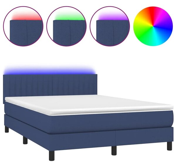 Krevet box spring s madracem LED plavi 140x190 cm od tkanine - Plava 140 x 190 cm Okomite pruge Plava
