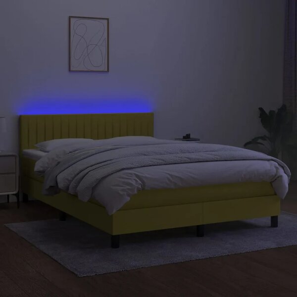 Krevet box spring s madracem LED plavi 140x190 cm od tkanine - Plava 140 x 190 cm Okomite pruge Plava