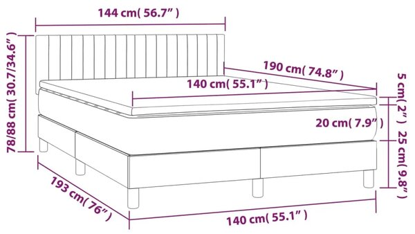 Krevet box spring s madracem LED plavi 140x190 cm od tkanine - Plava 140 x 190 cm Okomite pruge Plava