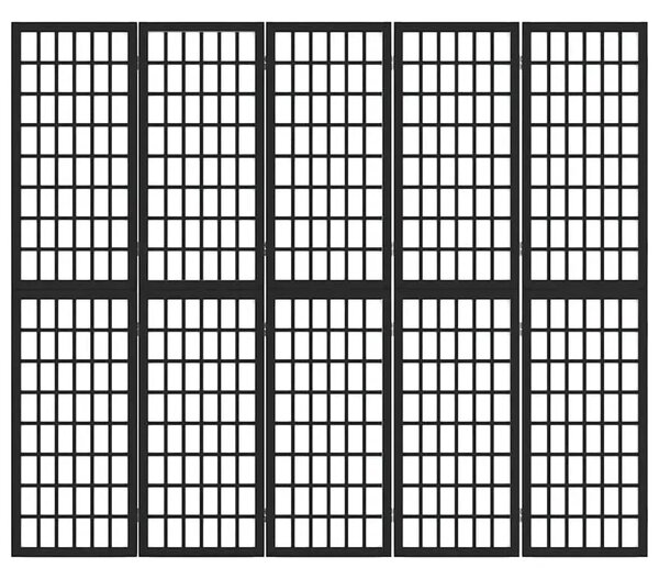 Paravan - Sklopiva sobna pregrada 5 panela japanski stil 200x170 cm crna - Crna 200 x 170 cm 1 1