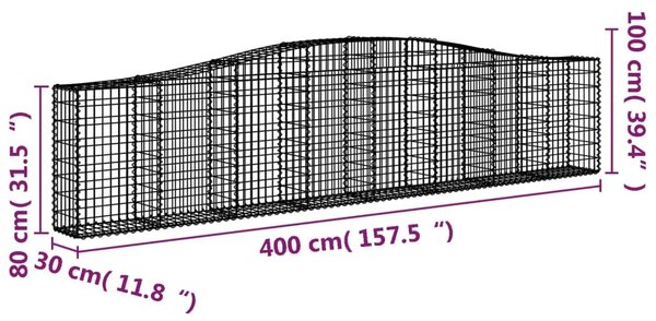 Gabion - Gabion ograde - Gabionska košara s lukom 400 x 30 x 80/100 cm pocinčano željezo - 400 x 30 x 80/100 cm 1 400 x 30 x 80/
