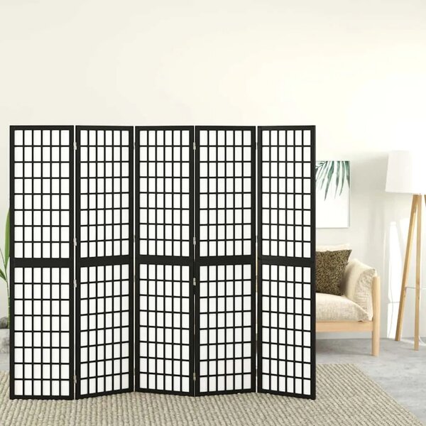 Paravan - Sklopiva sobna pregrada 5 panela japanski stil 200x170 cm crna - Crna 200 x 170 cm 1 1