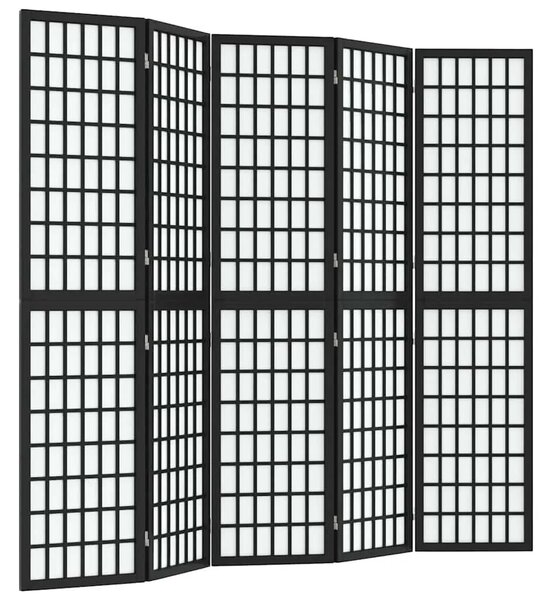 Paravan - Sklopiva sobna pregrada 5 panela japanski stil 200x170 cm crna - Crna 200 x 170 cm 1 1