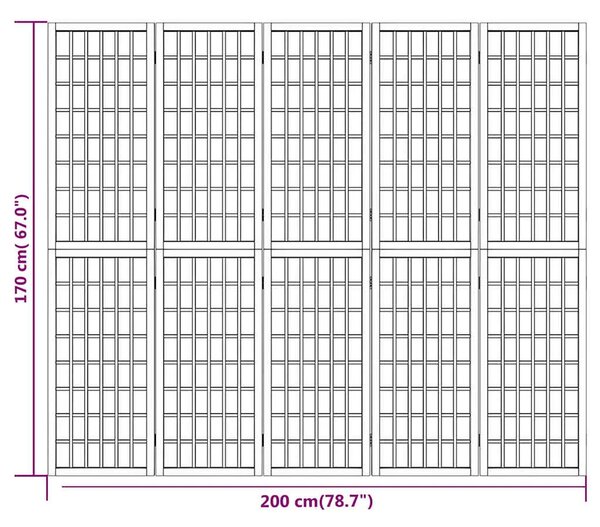 Paravan - Sklopiva sobna pregrada 5 panela japanski stil 200x170 cm crna - Crna 200 x 170 cm 1 1