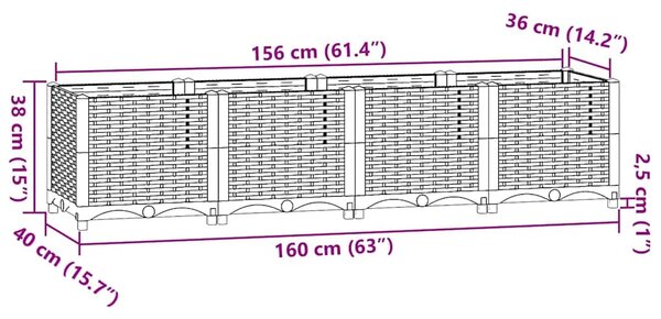 Povišena gredica 160x40x38 cm od polipropilena - Svjetlosiva 160 x 40 x 38 cm 1 Svjetlosiva
