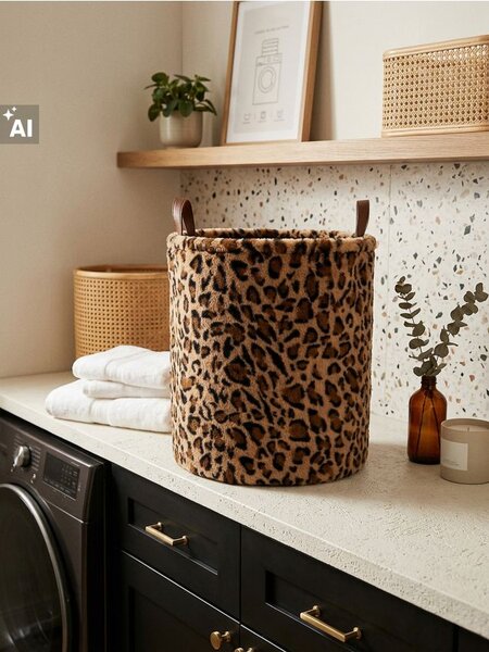 Sinsay - Plišana košara za pohranu s ručkama s leopard uzorkom