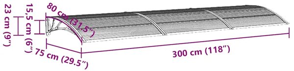 Nadstrešnica za vrata siva 300 x 75 cm polikarbonatna - Siva 300 x 75 cm 1 s 9 ploča