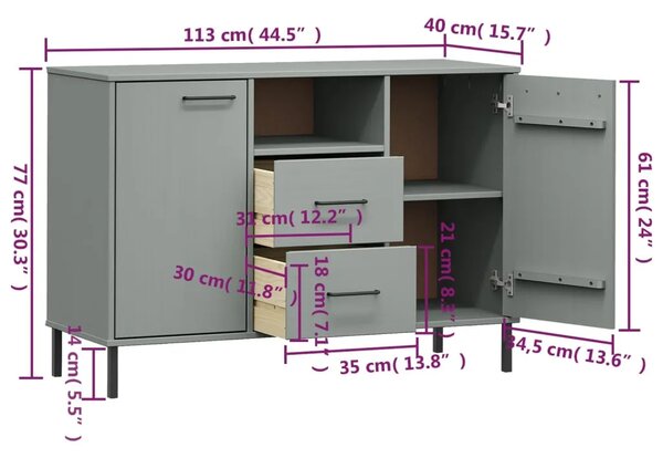 Komoda s metalnim nogama siva 113x40x77 cm masivno drvo OSLO - Siva 1 Siva