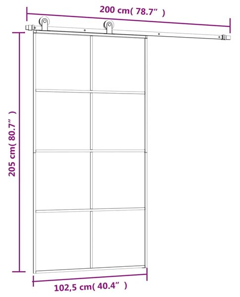 Klizna vrata s priborom 102 5x205 cm od stakla ESG i aluminija - 102.5 x 205 cm 1 Mreže 4 x 2 102.5 x 205 cm