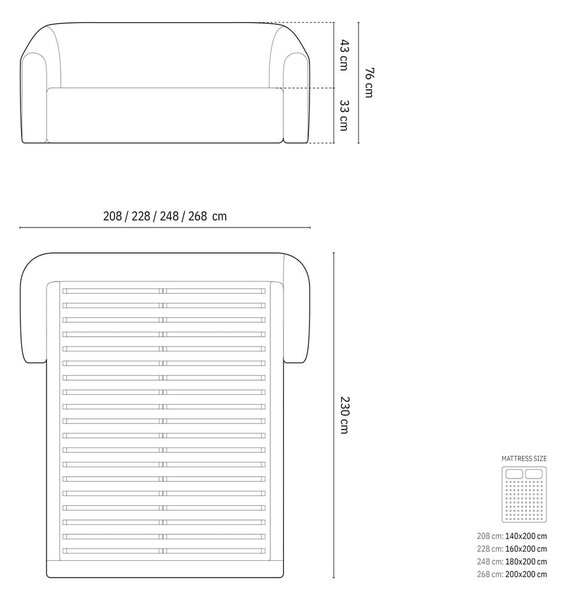 Svjetlo smeđi tapecirani bračni krevet s prostorom za odlaganje s podnicom 180x200 cm Campi – Cosmopolitan Design
