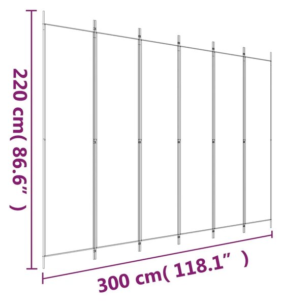 Paravan - Sobna pregrada s 6 panela bijela 300 x 220 cm od tkanine - Bijela 300 x 220 cm 1 1