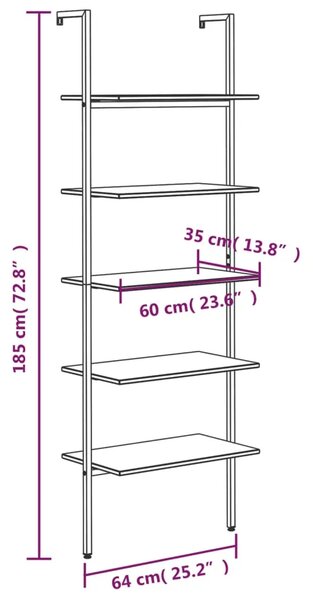 Naslanjajuće police s 5 razina crne 64 x 35 x 185 cm - Crna 1 185 cm Crna