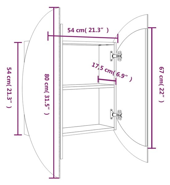 Kupaonski ormarić s okruglim ogledalom LED Siva 54x54x17 5 cm - Siva 54 x 54 x 17.5 cm 1 Siva