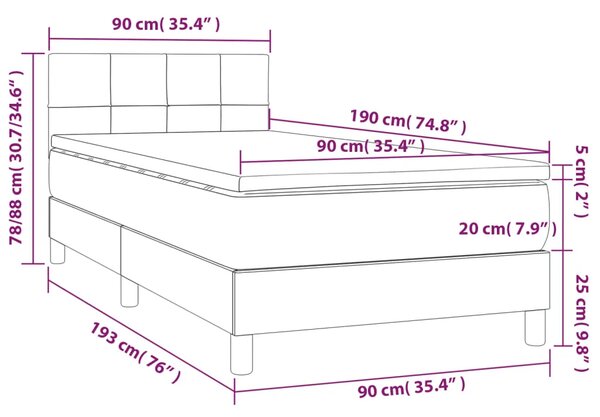 Box spring krevet s madracem svjetlosivi 90x190 cm baršunasti - Svjetlosiva 90 x 190 cm Blok s kvadratima Svjetlosiva
