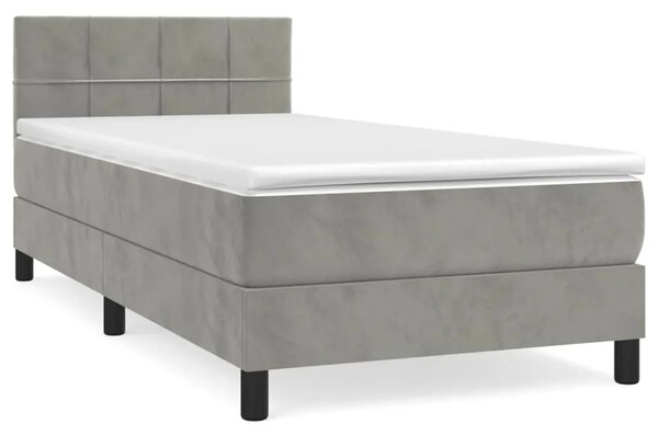 Box spring krevet s madracem svjetlosivi 90x190 cm baršunasti - Svjetlosiva 90 x 190 cm Blok s kvadratima Svjetlosiva
