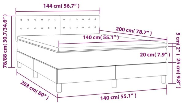 Krevet box spring s madracem svjetlosivi 140x200 cm od tkanine - Svjetlosiva 140 x 200 cm gumbi Svjetlosiva