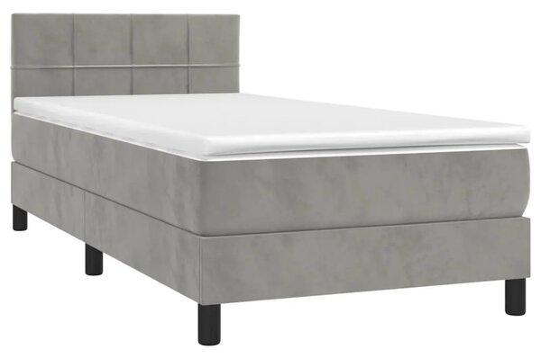 Box spring krevet s madracem svjetlosivi 90x190 cm baršunasti - Svjetlosiva 90 x 190 cm Blok s kvadratima Svjetlosiva