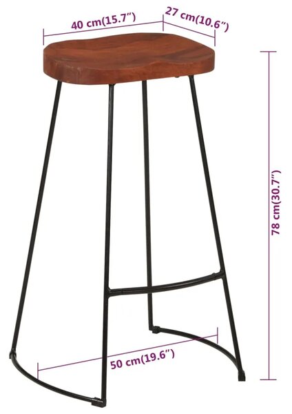 Barski stolci Gavin 2 kom 50 x 40 x 78 od masivnog drva manga - Smeđa 45 x 40 x 78 cm 2 masivno drvo manga