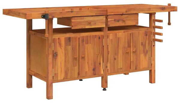 Radni stol s ladicama i škripcima 192x62x83 cm od drva bagrema - 1 s ormarićem S ormarićem