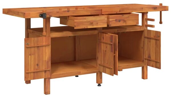 Radni stol s ladicama i škripcima 192x62x83 cm od drva bagrema - 1 s ormarićem S ormarićem