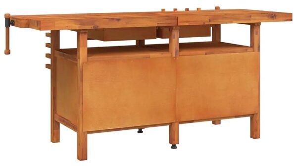 Radni stol s ladicama i škripcima 192x62x83 cm od drva bagrema - 1 s ormarićem S ormarićem