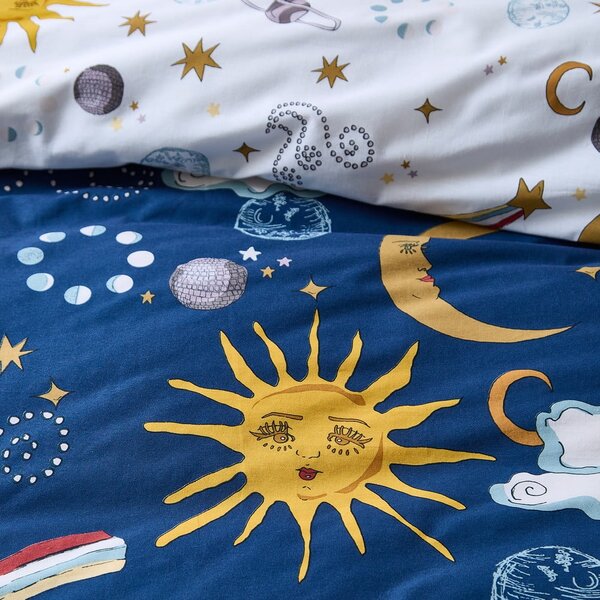 Bijela/plava pamučna posteljina za bračni krevet 200x200 cm Disco Space – Their Nibs