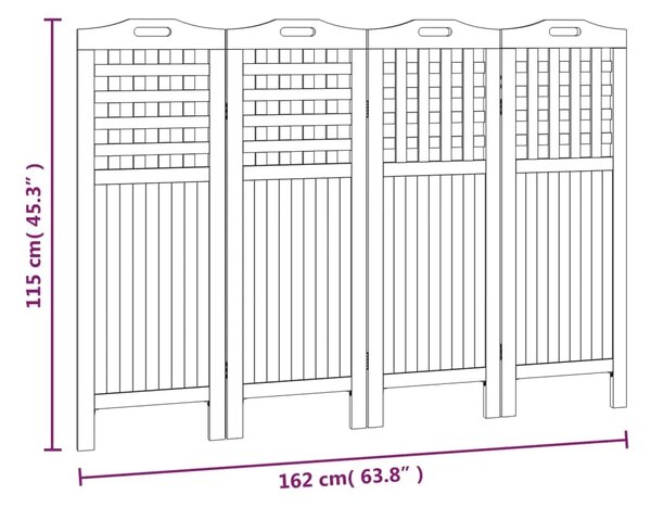 Paravan - Sobna pregrada s 4 panela 162x2x115 cm masivno bagremovo drvo - 162 x 2 x 115 cm 1 162 x 2 x 115 cm