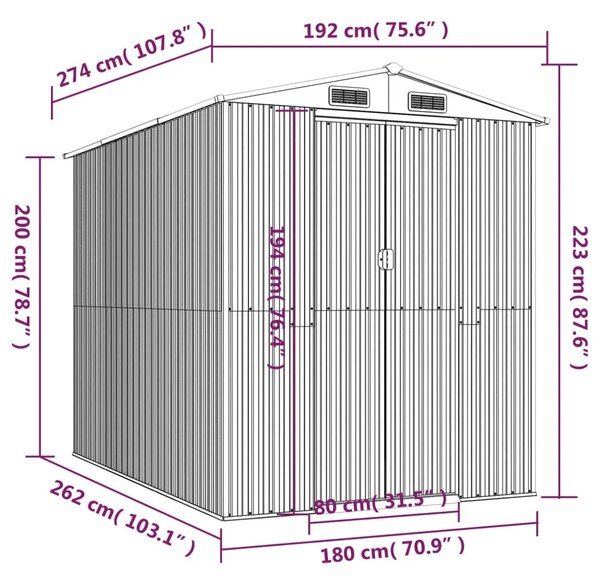 Vrtna kućica - Vrtno spremište zeleno 192x274x223 cm od pocinčanog čelika - 192 x 274 x 223 cm 1 192 x 274 x 223 cm