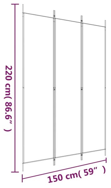 Paravan - Sobna pregrada s 3 panela bijela 150 x 220 cm od tkanine - Bijela 150 x 220 cm 1 1