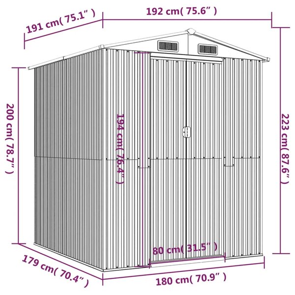 Vrtna kućica - Vrtno spremište zeleno 192x191x223 cm od pocinčanog čelika - 192 x 191 x 223 cm 1 192 x 191 x 223 cm