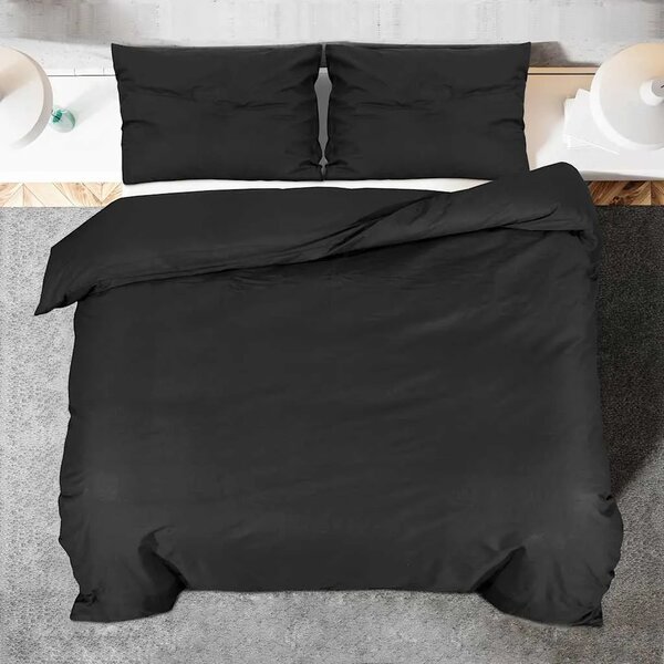 Set posteljine za poplun crni 240x220 cm lagana mikrovlakna - Crna 240 x 220 cm + 60 x 70 cm 1 1