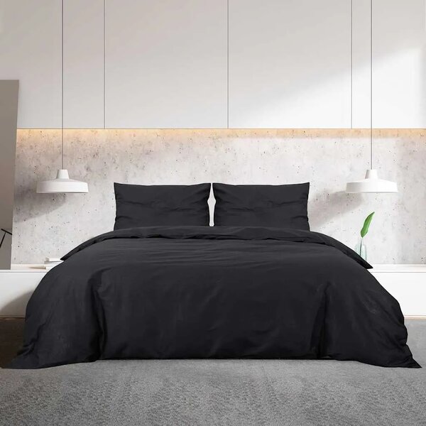 Set posteljine za poplun crni 240x220 cm lagana mikrovlakna - Crna 240 x 220 cm + 60 x 70 cm 1 1