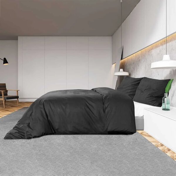 Set posteljine za poplun crni 240x220 cm lagana mikrovlakna - Crna 240 x 220 cm + 60 x 70 cm 1 1