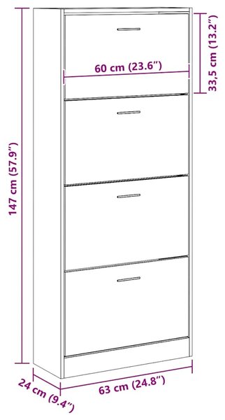 Ormarić za cipele bijeli 63 x 24 x 147 cm od konstruiranog drva - Bijela 63 x 24 x 147 cm 1 1