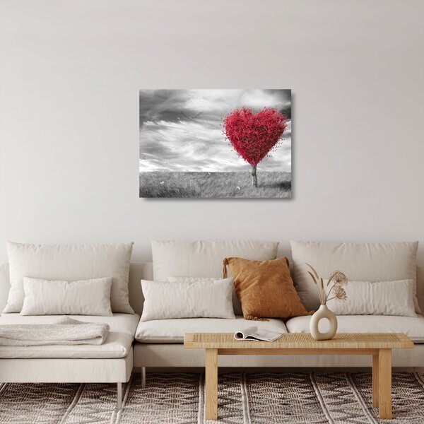 Staklena slika - Krošnja stabla u obliku srca (70x50 cm)
