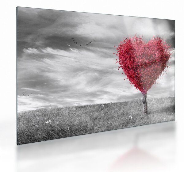 Staklena slika - Krošnja stabla u obliku srca (70x50 cm)