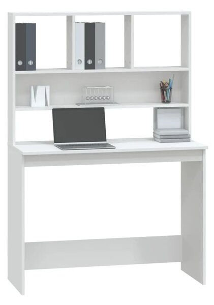Radni stol s policama bijeli 102x45x148 cm konstruirano drvo - Bijela Bijela