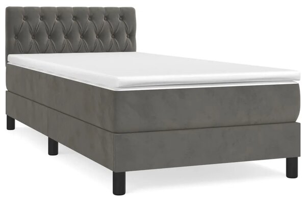 Box spring krevet s madracem tamnosivi 100x200 cm baršunasti - Tamno siva 100 x 200 cm Dizajn s gumbima Tamno siva