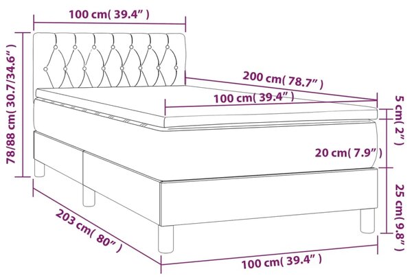Box spring krevet s madracem tamnosivi 100x200 cm baršunasti - Tamno siva 100 x 200 cm Dizajn s gumbima Tamno siva