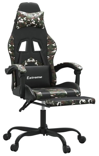Gaming stolica s osloncem za noge crno-maskirna od umjetne kože - Crna i maskirna 1 Sa naslonom za noge Crna i maskirna