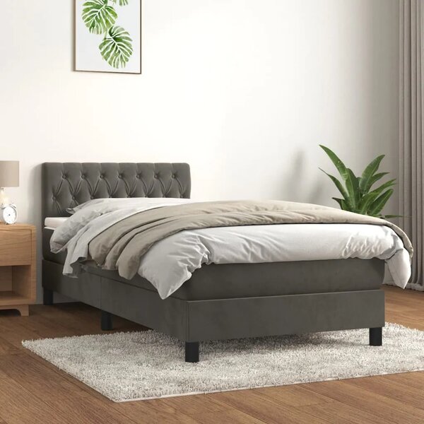 Box spring krevet s madracem tamnosivi 100x200 cm baršunasti - Tamno siva 100 x 200 cm Dizajn s gumbima Tamno siva