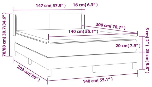 Okvir kreveta s oprugama i madrac svjetlosivi 140x200cm tkanina - Tamno siva 140 x 200 cm Gladak dizajn Tamno siva