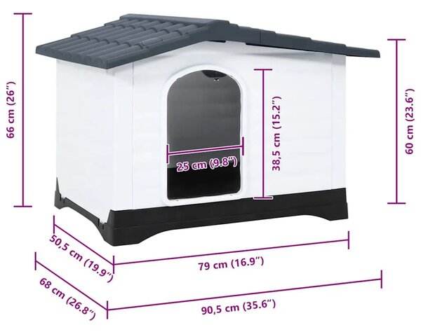 Kućica za pse siva 90 5x68x66 cm polipropilen - Siva Siva