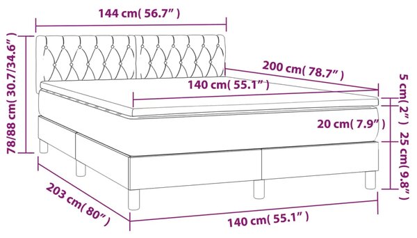 Boxspring - Krevet s oprugama i madracem crni 140x200 cm od tkanine - Crna 140 x 200 cm Dizajn s gumbima Crna