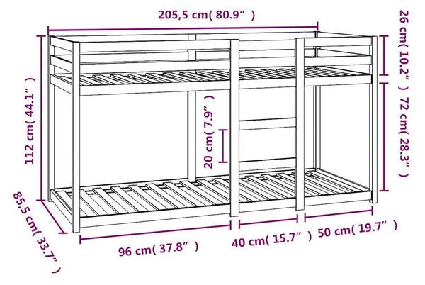 Krevet na kat 80 x 200 cm od masivne borovine - Prirodna 80 x 200 cm Prirodna 80 x 200 cm