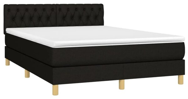 Boxspring - Krevet s oprugama i madracem crni 140x200 cm od tkanine - Crna 140 x 200 cm Dizajn s gumbima Crna