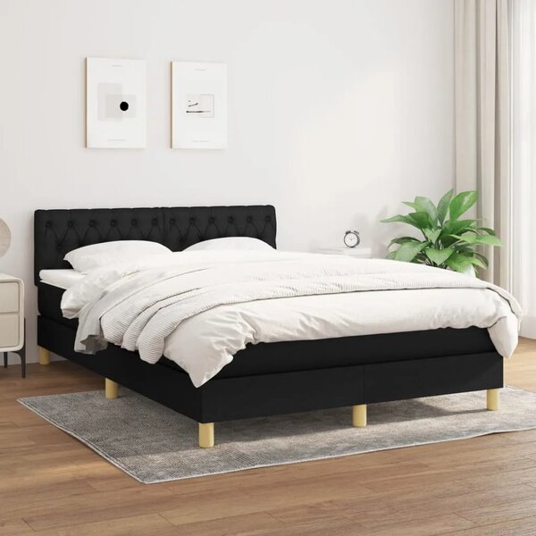 Boxspring - Krevet s oprugama i madracem crni 140x200 cm od tkanine - Crna 140 x 200 cm Dizajn s gumbima Crna