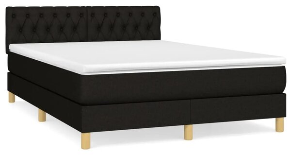 Boxspring - Krevet s oprugama i madracem crni 140x200 cm od tkanine - Crna 140 x 200 cm Dizajn s gumbima Crna