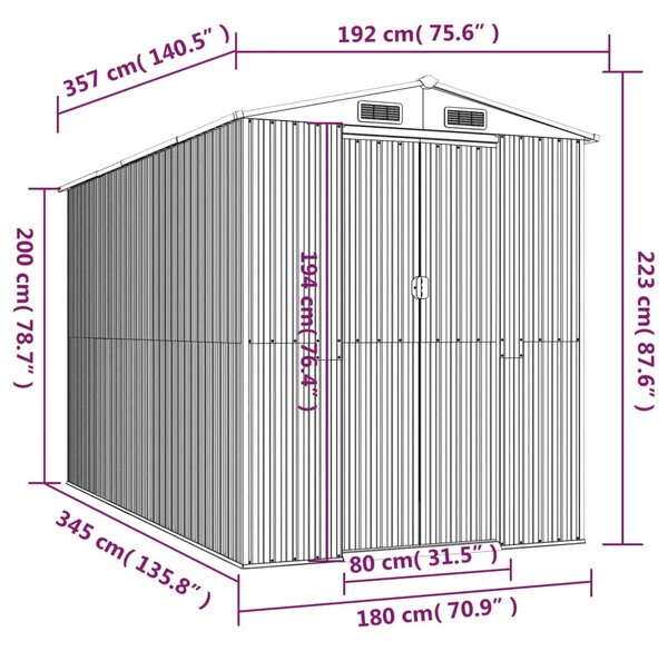 Vrtna kućica - Vrtno spremište zeleno 192 x 357 x 223 cm od pocinčanog čelika - 192 x 357 x 223 cm 1 192 x 357 x 223 cm